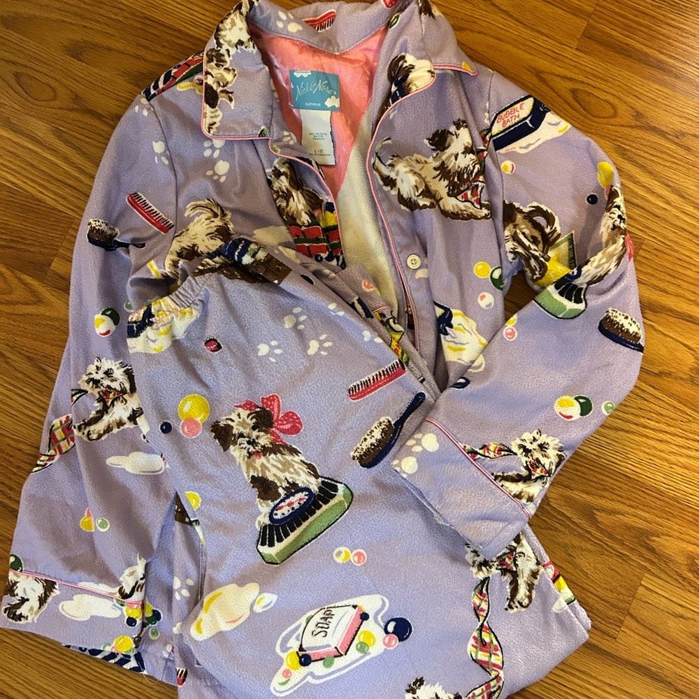 Nick & Nora Puppy Dog Pajama Set Girls Size 12